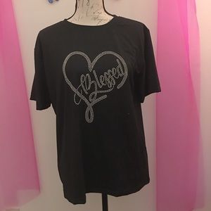New Xl Blessed” Rhinestone Black Womens T-